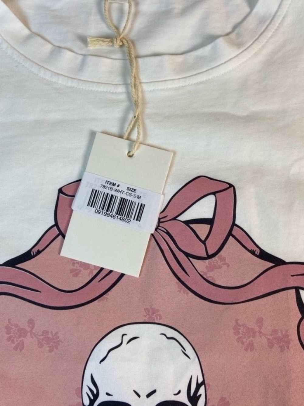 New Skeleton Coffee Graphic Tee White Pink Bow Gothic Cute Oversized S/M - Picture 4 of 10